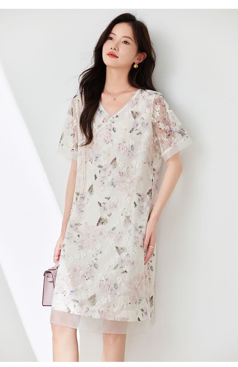 蝶々舞う優美なシアーチュニックワンピース