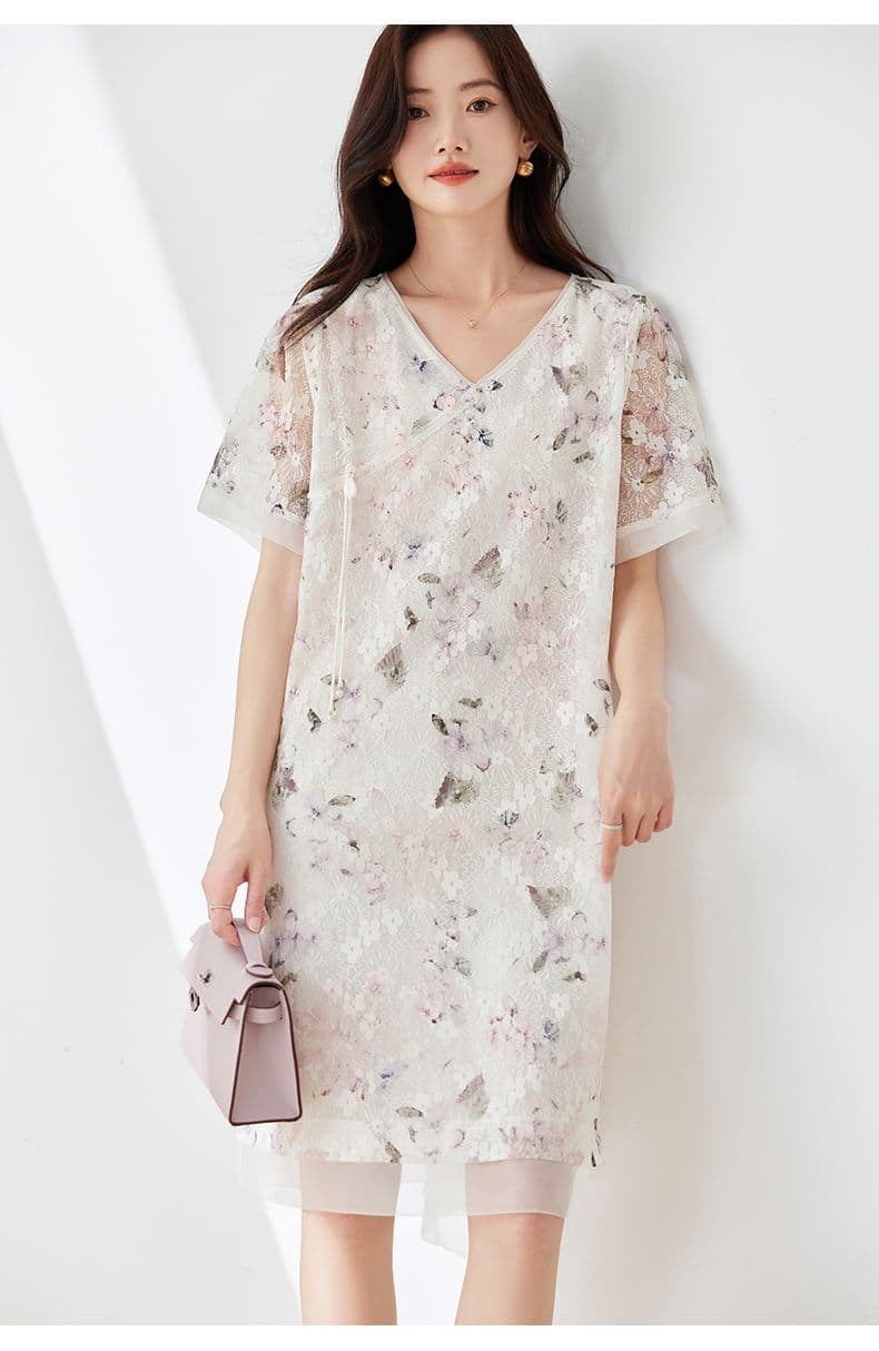 蝶々舞う優美なシアーチュニックワンピース