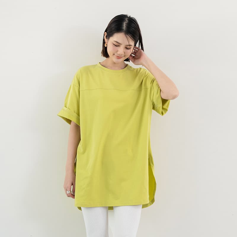 韓国風半袖チュニック ゆったり体型カバー6色展開 シャツ