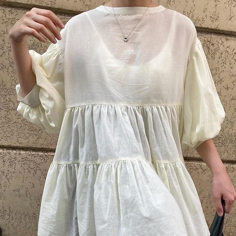 ふんわりシルエット長袖チュニックブラウスシャツ